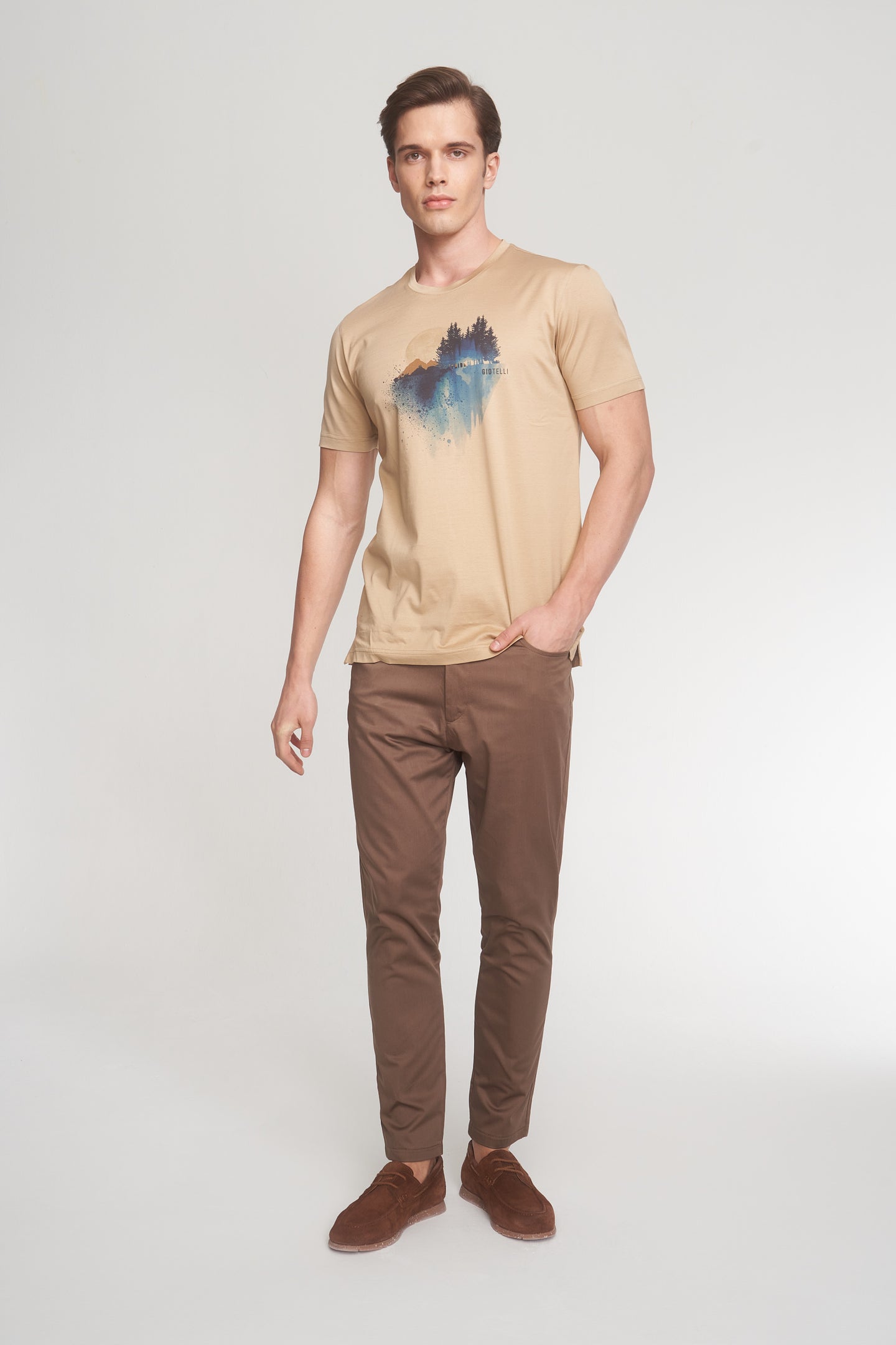 Beige Mercerized Cotton Graphic T-Shirt